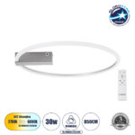 GloboStar® CINDERELLA 60983 Φωτιστικό Οροφής Δαχτυλίδι-Κύκλος LED CCT 30W 3360lm 360° AC 220-240V – Εναλλαγή Φωτισμού μέσω Τηλεχειριστηρίου All In One Ψυχρό 6000k+Φυσικό 4500k+Θερμό 2700k Dimmable Φ50cm – Χρώμιο Νικελ – 3 Years Warranty