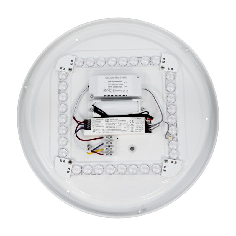 GloboStar® EMERGANO 60993 Πλαφονιέρα Οροφής LED 30W 2850lm 120° AC 220-240V με Ενσωματωμένο Σύστημα Emergency Li-ion 3450mAh/12.8Wh με Αυτονομία 3hrs – Αδιάβροχη IP54 Φ38 x Υ5.3cm Φυσικό Λευκό 4500K – Λευκό – Bridgelux Chips – 3 Years Warranty