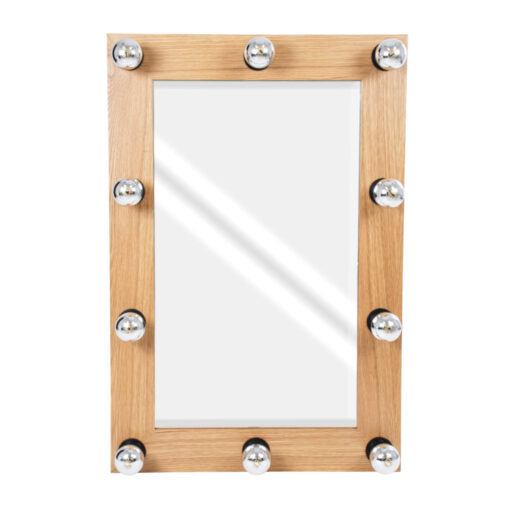 GloboStar® MAKEUP MIRROR-60×90-1 Μοντέρνος Καθρέπτης Μακιγιάζ με Πλαίσιο Φυσικού Ξύλου με Διακόπτη On/Off 10 x E27 AC220-240V – Μ60 x Π7 x Υ90cm – Μπεζ Δρυς