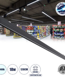 GloboStar® MARKET 61020-S Γραμμικό Φωτιστικό Οροφής Linear LED 18W 2230lm 60° AC 220-240V Μ120 x Π2 x Υ4cm Ψυχρό Λευκό 6000K – Μαύρο – 3 Years Warranty