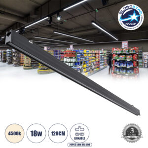 GloboStar® MARKET 61021-S Γραμμικό Φωτιστικό Οροφής Linear LED 18W 2200lm 60° AC 220-240V Μ120 x Π2 x Υ4cm Φυσικό Λευκό 4500K – Μαύρο – 3 Years Warranty