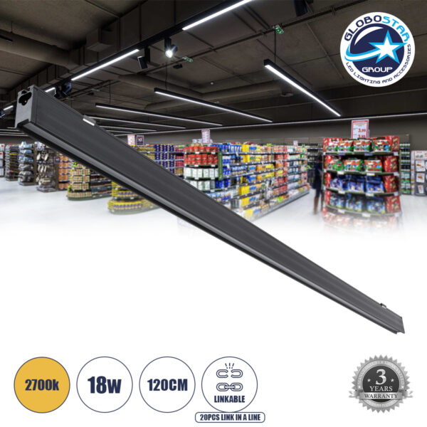 GloboStar® MARKET 61022-S Γραμμικό Φωτιστικό Οροφής Linear LED 18W 2170lm 60° AC 220-240V Μ120 x Π2 x Υ4cm Θερμό Λευκό 2700K – Μαύρο – 3 Years Warranty
