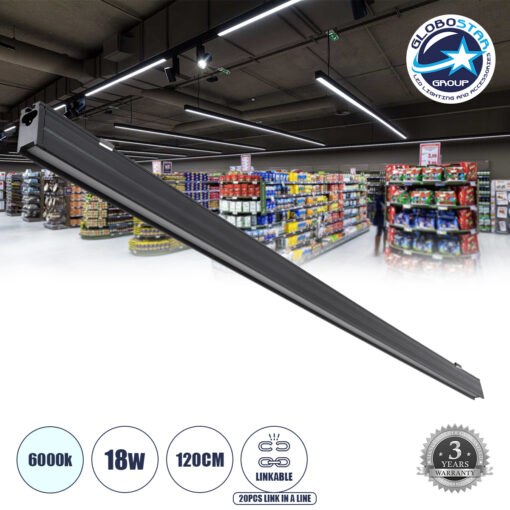 GloboStar® OFFICE 61023-S Γραμμικό Φωτιστικό Οροφής Linear LED 18W 2230lm 120° AC 220-240V Μ120 x Π2 x Υ4cm Ψυχρό Λευκό 6000K – Μαύρο – 3 Years Warranty