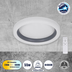 GloboStar® ARIANA 61036 Πλαφονιέρα Οροφής Κύκλος LED CCT 55W 6376lm 120° AC 220-240V – Εναλλαγή Φωτισμού μέσω Τηλεχειριστηρίου All In One Ψυχρό Λευκό 6000k+Φυσικό Λευκό 4500k+Θερμό Λευκό 2700k Dimmable Φ48cm – Ανθρακί – 3 Years Warranty