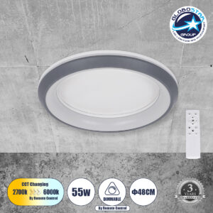 GloboStar® MELINA 61042 Πλαφονιέρα Οροφής Κύκλος LED CCT 55W 6376lm 120° AC 220-240V – Εναλλαγή Φωτισμού μέσω Τηλεχειριστηρίου All In One Ψυχρό Λευκό 6000k+Φυσικό Λευκό 4500k+Θερμό Λευκό 2700k Dimmable Φ48cm – Ανθρακί – 3 Years Warranty