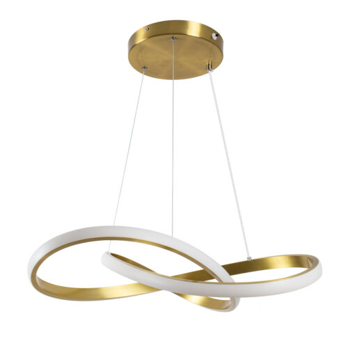 GloboStar® DEXTER 61051 Κρεμαστό Φωτιστικό Οροφής Design LED CCT 72W 8064lm 300° AC 220-240V – Εναλλαγή Φωτισμού μέσω Τηλεχειριστηρίου All In One Ψυχρό 6000k+Φυσικό 4500k+Θερμό 2700k Dimmable Φ56cm – Χρυσό Βούρτσας – 3 Years Warranty