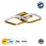 GloboStar® NORA 61063 Φωτιστικό Οροφής Design LED CCT 22W 2640lm 300° AC 220-240V – Εναλλαγή Φωτισμού μέσω Διακόπτη On/Off All In One Ψυχρό 6000k+Φυσικό 4500k+Θερμό 2700k Μ40 x Π24 x Υ7cm – Χρυσό Βούρτσας