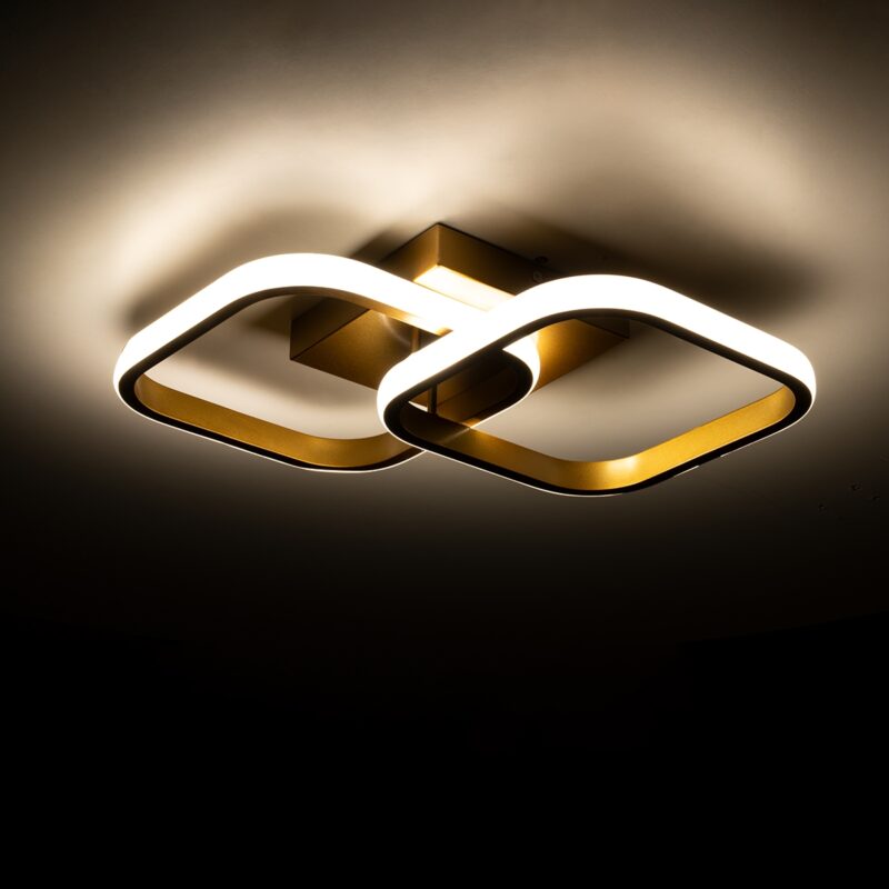 GloboStar® NORA 61063 Φωτιστικό Οροφής Design LED CCT 22W 2640lm 300° AC 220-240V – Εναλλαγή Φωτισμού μέσω Διακόπτη On/Off All In One Ψυχρό 6000k+Φυσικό 4500k+Θερμό 2700k Μ40 x Π24 x Υ7cm – Χρυσό Βούρτσας