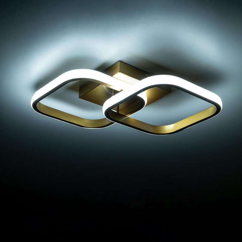 GloboStar® NORA 61063 Φωτιστικό Οροφής Design LED CCT 22W 2640lm 300° AC 220-240V – Εναλλαγή Φωτισμού μέσω Διακόπτη On/Off All In One Ψυχρό 6000k+Φυσικό 4500k+Θερμό 2700k Μ40 x Π24 x Υ7cm – Χρυσό Βούρτσας