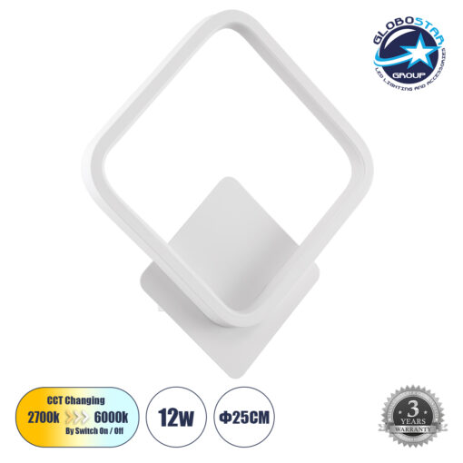 GloboStar® LENA 61080 Φωτιστικό Τοίχου – Απλίκα Design LED CCT 12W 1440lm 300° AC 220-240V – Εναλλαγή Φωτισμού μέσω Διακόπτη On/Off All In One Ψυχρό 6000k+Φυσικό 4500k+Θερμό 2700k Μ25 x Π5.5 x Υ29.5cm – Λευκό