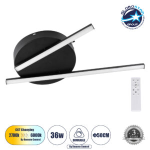 GloboStar® DRACO 61091 Φωτιστικό Οροφής Γραμμικό Linear Design LED CCT 36W 4428lm 120° AC 220-240V – Εναλλαγή Φωτισμού μέσω Τηλεχειριστηρίου All In One Ψυχρό 6000k+Φυσικό 4500k+Θερμό 2700k Dimmable Φ50 x Υ6cm – Μαύρο – 3 Years Warranty