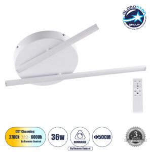 GloboStar® DRACO 61092 Φωτιστικό Οροφής Γραμμικό Linear Design LED CCT 36W 4428lm 120° AC 220-240V – Εναλλαγή Φωτισμού μέσω Τηλεχειριστηρίου All In One Ψυχρό 6000k+Φυσικό 4500k+Θερμό 2700k Dimmable Φ50 x Υ6cm – Λευκό – 3 Years Warranty