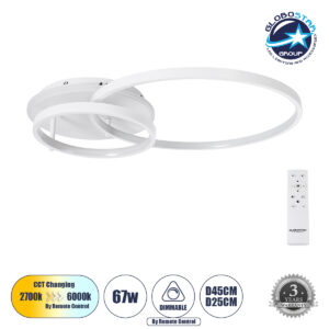 GloboStar® NEMESIS 61106 Φωτιστικό Οροφής Δαχτυλίδι-Κύκλος LED CCT 67W 7573lm 360° AC 220-240V – Εναλλαγή Φωτισμού μέσω Τηλεχειριστηρίου All In One Ψυχρό 6000k+Φυσικό 4500k+Θερμό 2700k Dimmable Φ25+45cm+BackLight – Λευκό – 3 Years Warranty