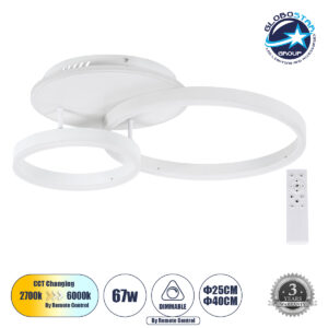 GloboStar® VENOM 61121 Φωτιστικό Οροφής Δαχτυλίδι-Κύκλος LED CCT 67W 8107lm 360° AC 220-240V – Εναλλαγή Φωτισμού μέσω Τηλεχειριστηρίου All In One Ψυχρό 6000k+Φυσικό 4500k+Θερμό 2700k Dimmable Φ25+40cm+BackLight – Λευκό – 3 Years Warranty