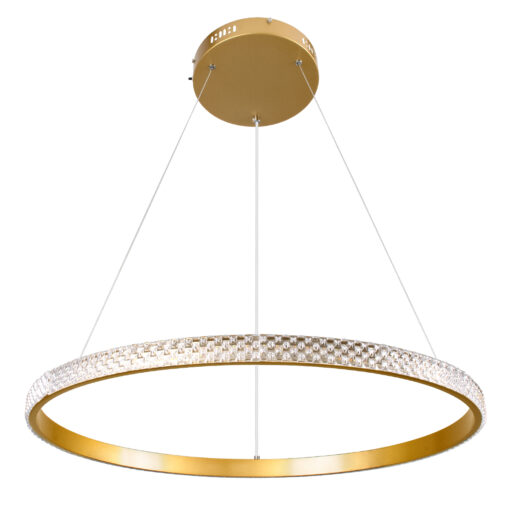 GloboStar® DIAMOND 61131 Κρεμαστό Φωτιστικό Δαχτυλίδι-Κύκλος LED CCT 45W 5230lm 360° AC 220-240V – Εναλλαγή Φωτισμού μέσω Τηλεχειριστηρίου All In One Ψυχρό 6000k+Φυσικό 4500k+Θερμό 2700k Dimmable Φ60cm – Χρυσό Βούρτσας – 3 Years Warranty