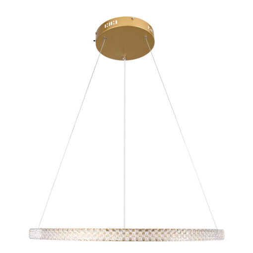 GloboStar® DIAMOND 61131 Κρεμαστό Φωτιστικό Δαχτυλίδι-Κύκλος LED CCT 45W 5230lm 360° AC 220-240V – Εναλλαγή Φωτισμού μέσω Τηλεχειριστηρίου All In One Ψυχρό 6000k+Φυσικό 4500k+Θερμό 2700k Dimmable Φ60cm – Χρυσό Βούρτσας – 3 Years Warranty