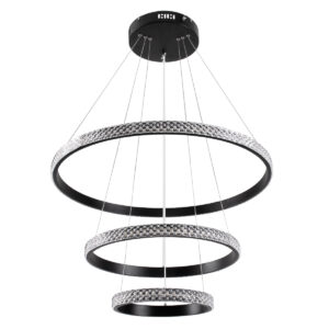 GloboStar® DIAMOND TRIO 61136 Κρεμαστό Φωτιστικό Δαχτυλίδι-Κύκλος LED CCT 100W 12123lm 360° AC 220-240V – Εναλλαγή Φωτισμού μέσω Τηλεχειριστηρίου All In One Ψυχρό 6000k+Φυσικό 4500k+Θερμό 2700k Dimmable Φ25+40+60cm – Μαύρο – 3 Years Warranty