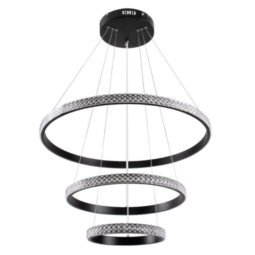 GloboStar® DIAMOND TRIO 61136 Κρεμαστό Φωτιστικό Δαχτυλίδι-Κύκλος LED CCT 100W 12123lm 360° AC 220-240V – Εναλλαγή Φωτισμού μέσω Τηλεχειριστηρίου All In One Ψυχρό 6000k+Φυσικό 4500k+Θερμό 2700k Dimmable Φ25+40+60cm – Μαύρο – 3 Years Warranty