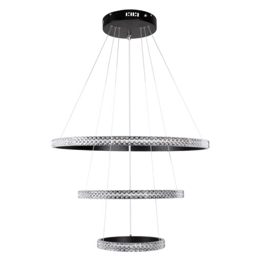GloboStar® DIAMOND TRIO 61136 Κρεμαστό Φωτιστικό Δαχτυλίδι-Κύκλος LED CCT 100W 12123lm 360° AC 220-240V – Εναλλαγή Φωτισμού μέσω Τηλεχειριστηρίου All In One Ψυχρό 6000k+Φυσικό 4500k+Θερμό 2700k Dimmable Φ25+40+60cm – Μαύρο – 3 Years Warranty