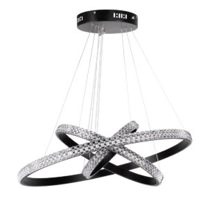 GloboStar® DIAMOND TRIO 61136-DECO Κρεμαστό Φωτιστικό Δαχτυλίδι-Κύκλος LED CCT 100W 12123lm 360° AC 220-240V – Εναλλαγή Φωτισμού μέσω Τηλεχειριστηρίου All In One Ψυχρό 6000k+Φυσικό 4500k+Θερμό 2700k Dimmable Φ25+40+60cm – Μαύρο – 3 Years Warranty