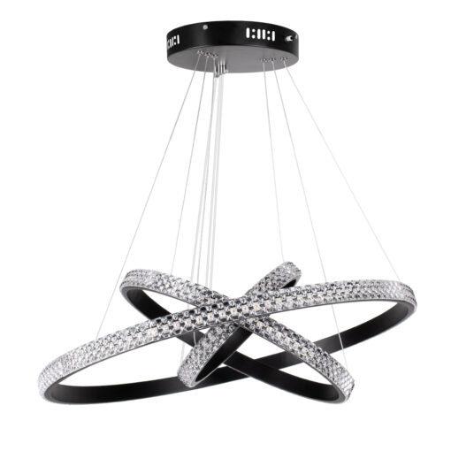 GloboStar® DIAMOND TRIO 61136-DECO Κρεμαστό Φωτιστικό Δαχτυλίδι-Κύκλος LED CCT 100W 12123lm 360° AC 220-240V – Εναλλαγή Φωτισμού μέσω Τηλεχειριστηρίου All In One Ψυχρό 6000k+Φυσικό 4500k+Θερμό 2700k Dimmable Φ25+40+60cm – Μαύρο – 3 Years Warranty