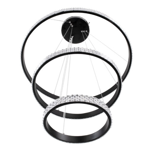 GloboStar® DIAMOND TRIO 61136-DECO Κρεμαστό Φωτιστικό Δαχτυλίδι-Κύκλος LED CCT 100W 12123lm 360° AC 220-240V – Εναλλαγή Φωτισμού μέσω Τηλεχειριστηρίου All In One Ψυχρό 6000k+Φυσικό 4500k+Θερμό 2700k Dimmable Φ25+40+60cm – Μαύρο – 3 Years Warranty