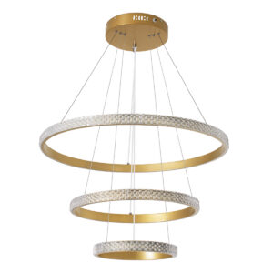 GloboStar® DIAMOND TRIO 61137 Κρεμαστό Φωτιστικό Δαχτυλίδι-Κύκλος LED CCT 100W 12123lm 360° AC 220-240V – Εναλλαγή Φωτισμού μέσω Τηλεχειριστηρίου All In One Ψυχρό 6000k+Φυσικό 4500k+Θερμό 2700k Dimmable Φ25+40+60cm – Χρυσό Βούρτσας – 3 Years Warranty