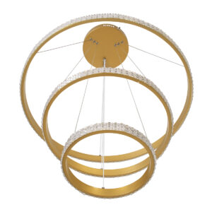 GloboStar® DIAMOND TRIO 61137 Κρεμαστό Φωτιστικό Δαχτυλίδι-Κύκλος LED CCT 100W 12123lm 360° AC 220-240V – Εναλλαγή Φωτισμού μέσω Τηλεχειριστηρίου All In One Ψυχρό 6000k+Φυσικό 4500k+Θερμό 2700k Dimmable Φ25+40+60cm – Χρυσό Βούρτσας – 3 Years Warranty