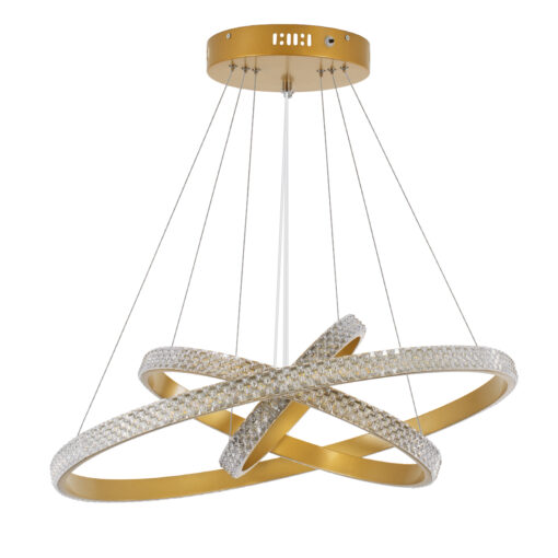 GloboStar® DIAMOND TRIO 61137 Κρεμαστό Φωτιστικό Δαχτυλίδι-Κύκλος LED CCT 100W 12123lm 360° AC 220-240V – Εναλλαγή Φωτισμού μέσω Τηλεχειριστηρίου All In One Ψυχρό 6000k+Φυσικό 4500k+Θερμό 2700k Dimmable Φ25+40+60cm – Χρυσό Βούρτσας – 3 Years Warranty