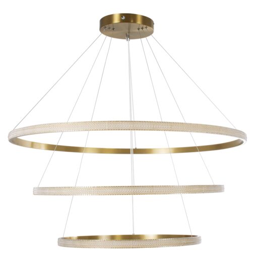 GloboStar® DIAMOND TRIO 61141 Κρεμαστό Φωτιστικό Δαχτυλίδι-Κύκλος LED CCT 150W 18379lm 360° AC 220-240V – Εναλλαγή Φωτισμού μέσω Τηλεχειριστηρίου All In One Ψυχρό 6000k+Φυσικό 4500k+Θερμό 2700k Dimmable Φ60+80+100cm – Χρυσό Βούρτσας – 3 Years Warranty