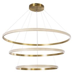 GloboStar® DIAMOND TRIO 61141 Κρεμαστό Φωτιστικό Δαχτυλίδι-Κύκλος LED CCT 150W 18379lm 360° AC 220-240V – Εναλλαγή Φωτισμού μέσω Τηλεχειριστηρίου All In One Ψυχρό 6000k+Φυσικό 4500k+Θερμό 2700k Dimmable Φ60+80+100cm – Χρυσό Βούρτσας – 3 Years Warranty