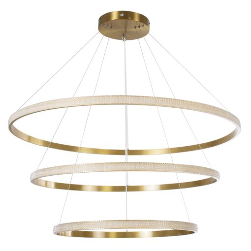 GloboStar® DIAMOND TRIO 61141-DECO Κρεμαστό Φωτιστικό Δαχτυλίδι-Κύκλος LED CCT 150W 18379lm 360° AC 220-240V – Εναλλαγή Φωτισμού μέσω Τηλεχειριστηρίου All In One Ψυχρό 6000k+Φυσικό 4500k+Θερμό 2700k Dimmable Φ60+80+100cm – Χρυσό Βούρτσας – 3 Years Warrant