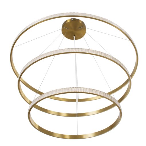 GloboStar® DIAMOND TRIO 61141 Κρεμαστό Φωτιστικό Δαχτυλίδι-Κύκλος LED CCT 150W 18379lm 360° AC 220-240V – Εναλλαγή Φωτισμού μέσω Τηλεχειριστηρίου All In One Ψυχρό 6000k+Φυσικό 4500k+Θερμό 2700k Dimmable Φ60+80+100cm – Χρυσό Βούρτσας – 3 Years Warranty