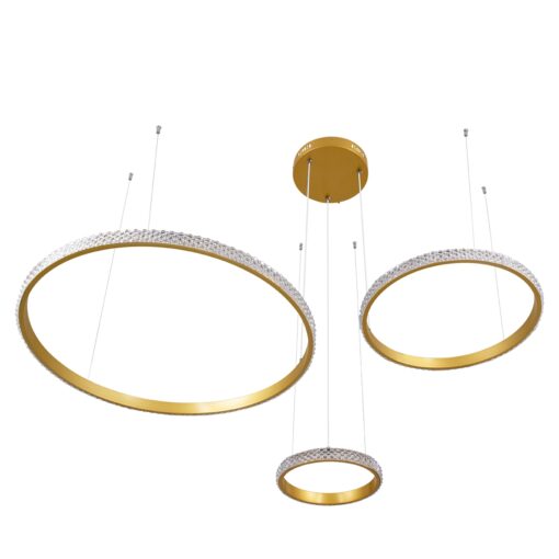 GloboStar® DIAMOND TRIO 61143 Κρεμαστό Φωτιστικό Δαχτυλίδι-Κύκλος LED CCT 100W 12123lm 360° AC 220-240V – Εναλλαγή Φωτισμού μέσω Τηλεχειριστηρίου All In One Ψυχρό 6000k+Φυσικό 4500k+Θερμό 2700k Dimmable Φ25+40+60cm – Χρυσό Βούρτσας – 3 Years Warranty