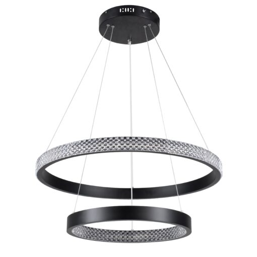 GloboStar® DIAMOND DUO 61150-DECO Κρεμαστό Φωτιστικό Δαχτυλίδι-Κύκλος LED CCT 75W 8743lm 360° AC 220-240V – Εναλλαγή Φωτισμού μέσω Τηλεχειριστηρίου All In One Ψυχρό 6000k+Φυσικό 4500k+Θερμό 2700k Dimmable Φ40+60cm – Μαύρο – 3 Years Warranty