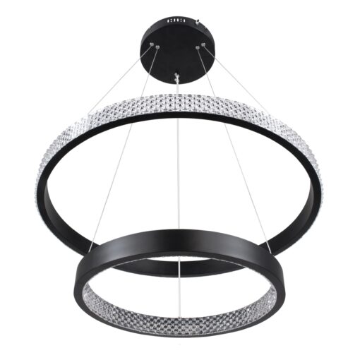 GloboStar® DIAMOND DUO 61150-DECO Κρεμαστό Φωτιστικό Δαχτυλίδι-Κύκλος LED CCT 75W 8743lm 360° AC 220-240V – Εναλλαγή Φωτισμού μέσω Τηλεχειριστηρίου All In One Ψυχρό 6000k+Φυσικό 4500k+Θερμό 2700k Dimmable Φ40+60cm – Μαύρο – 3 Years Warranty
