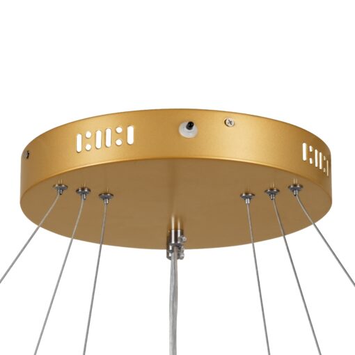 GloboStar® NEMESIS TRIO 61172 Κρεμαστό Φωτιστικό Δαχτυλίδι-Κύκλος LED CCT 120W 14723lm 360° AC 220-240V – Εναλλαγή Φωτισμού μέσω Τηλεχειριστηρίου All In One Ψυχρό 6000k+Φυσικό 4500k+Θερμό 2700k Dimmable Φ40+60+80cm – Χρυσό Βούρτσας – 3 Years Warranty