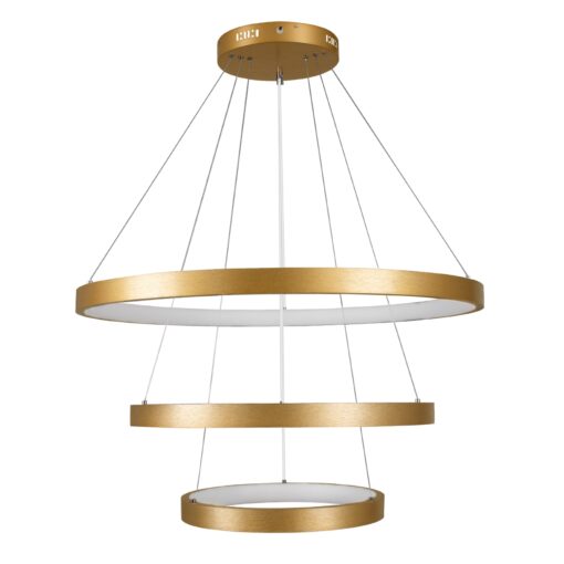 GloboStar® NEMESIS TRIO 61172 Κρεμαστό Φωτιστικό Δαχτυλίδι-Κύκλος LED CCT 120W 14723lm 360° AC 220-240V – Εναλλαγή Φωτισμού μέσω Τηλεχειριστηρίου All In One Ψυχρό 6000k+Φυσικό 4500k+Θερμό 2700k Dimmable Φ40+60+80cm – Χρυσό Βούρτσας – 3 Years Warranty