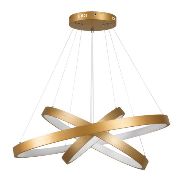 GloboStar® NEMESIS TRIO 61172-DECO Κρεμαστό Φωτιστικό Δαχτυλίδι-Κύκλος LED CCT 120W 14723lm 360° AC 220-240V – Εναλλαγή Φωτισμού μέσω Τηλεχειριστηρίου All In One Ψυχρό 6000k+Φυσικό 4500k+Θερμό 2700k Dimmable Φ40+60+80cm – Χρυσό Βούρτσας – 3 Years Warranty