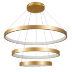 GloboStar® NEMESIS TRIO 61172-DECO Κρεμαστό Φωτιστικό Δαχτυλίδι-Κύκλος LED CCT 120W 14723lm 360° AC 220-240V – Εναλλαγή Φωτισμού μέσω Τηλεχειριστηρίου All In One Ψυχρό 6000k+Φυσικό 4500k+Θερμό 2700k Dimmable Φ40+60+80cm – Χρυσό Βούρτσας – 3 Years Warranty