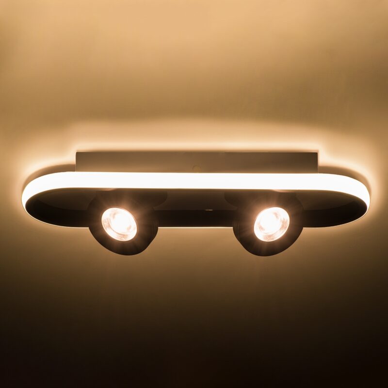 GloboStar® NESPO 61212 Φωτιστικό Οροφής Linear Design LED CCT με Κινούμενα Σποτ LED Spot Downlight 36W 4032lm 360° & 45° AC 220-240V – Εναλλαγή Φωτισμού μέσω Διακόπτη On/Off All In One Ψυχρό 6000k+Φυσικό 4500k+Θερμό 2700k Μ40 x Π13 x Υ6.5cm – Μαύρο