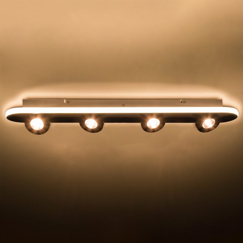 GloboStar® NESPO 61214 Φωτιστικό Οροφής Linear Design LED CCT με Κινούμενα Σποτ LED Spot Downlight 48W 5376lm 360° & 45° AC 220-240V – Εναλλαγή Φωτισμού μέσω Διακόπτη On/Off All In One Ψυχρό 6000k+Φυσικό 4500k+Θερμό 2700k Μ80 x Π13 x Υ6.5cm – Μαύρο