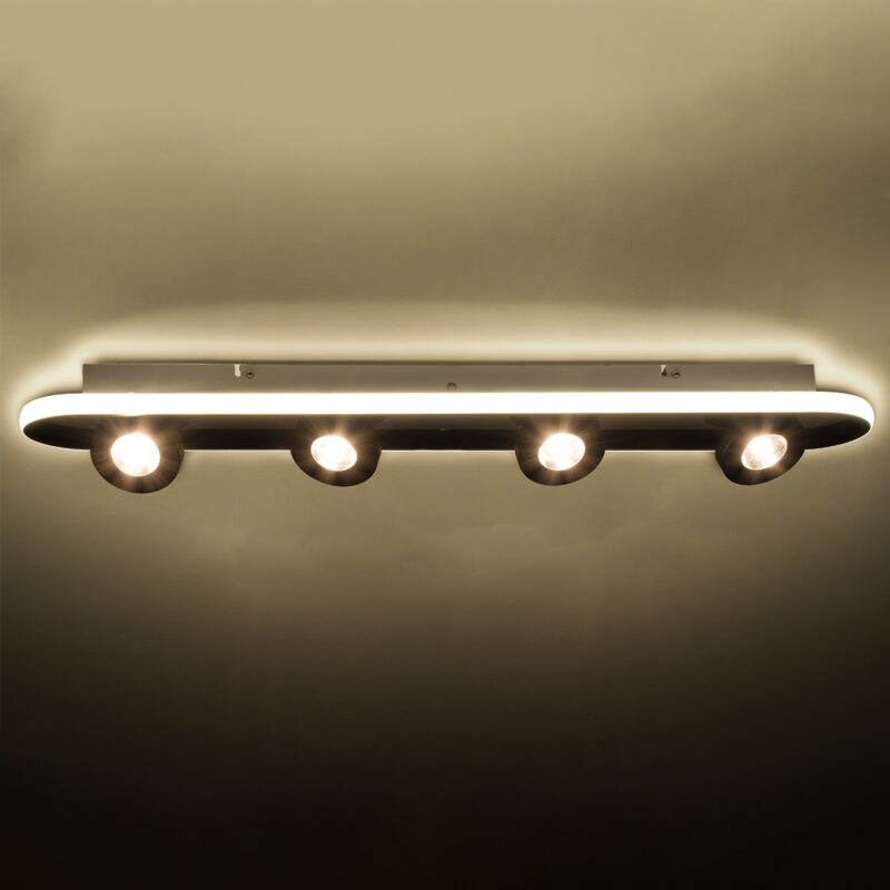 GloboStar® NESPO 61214 Φωτιστικό Οροφής Linear Design LED CCT με Κινούμενα Σποτ LED Spot Downlight 48W 5376lm 360° & 45° AC 220-240V – Εναλλαγή Φωτισμού μέσω Διακόπτη On/Off All In One Ψυχρό 6000k+Φυσικό 4500k+Θερμό 2700k Μ80 x Π13 x Υ6.5cm – Μαύρο