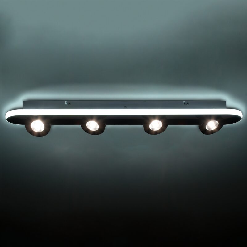 GloboStar® NESPO 61214 Φωτιστικό Οροφής Linear Design LED CCT με Κινούμενα Σποτ LED Spot Downlight 48W 5376lm 360° & 45° AC 220-240V – Εναλλαγή Φωτισμού μέσω Διακόπτη On/Off All In One Ψυχρό 6000k+Φυσικό 4500k+Θερμό 2700k Μ80 x Π13 x Υ6.5cm – Μαύρο