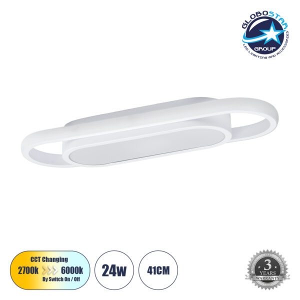 GloboStar® IGOR 61217 Φωτιστικό Οροφής Linear Design LED CCT 24W 2880lm 210° AC 220-240V – Εναλλαγή Φωτισμού μέσω Διακόπτη On/Off All In One Ψυχρό 6000k+Φυσικό 4500k+Θερμό 2700k Μ41 x Π13 x Υ4.5cm – Λευκό – 3 Years Warranty