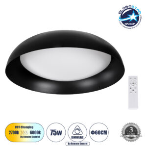 GloboStar® ANATOLIA 61264 Πλαφονιέρα Οροφής LED CCT 75W 8625lm 120° AC 220-240V – Εναλλαγή Φωτισμού μέσω Τηλεχειριστηρίου All In One Ψυχρό 6000k+Φυσικό 4500k+Θερμό 2700k Dimmable Φ60cm – Μαύρο – 3 Years Warranty