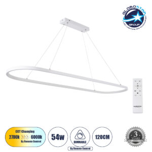 GloboStar® BOLIVAR 61272 Κρεμαστό Φωτιστικό Οροφής Design LED CCT 54W 6210lm 300° AC 220-240V – Εναλλαγή Φωτισμού μέσω Τηλεχειριστηρίου All In One Ψυχρό 6000k+Φυσικό 4500k+Θερμό 2700k Dimmable Μ120 x Π30 x Υ2cm – Λευκό – 3 Years Warranty