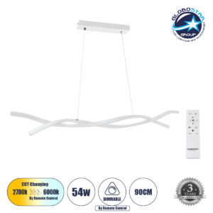 GloboStar® MORALES 61276 Κρεμαστό Φωτιστικό Οροφής Design LED CCT 54W 6048lm 200° AC 220-240V – Εναλλαγή Φωτισμού μέσω Τηλεχειριστηρίου All In One Ψυχρό 6000k+Φυσικό 4500k+Θερμό 2700k Dimmable Μ90 x Π14 x Υ14cm – Λευκό – 3 Years Warranty