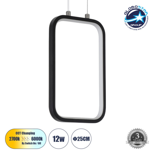 GloboStar® DEROBA 61298 Κρεμαστό Φωτιστικό Οροφής Linear Design LED CCT 12W 1320lm 360° AC 220-240V – Εναλλαγή Φωτισμού μέσω Διακόπτη On/Off All In One Ψυχρό 6000k+Φυσικό 4500k+Θερμό 2700k Μ16 x Π1.6 x Υ25.5cm – Μαύρο – 3 Years Warranty