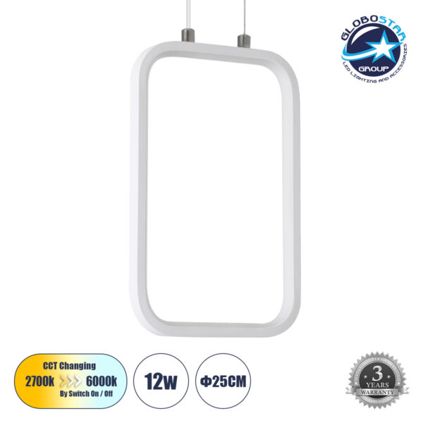 GloboStar® DEROBA 61299 Κρεμαστό Φωτιστικό Οροφής Linear Design LED CCT 12W 1320lm 360° AC 220-240V – Εναλλαγή Φωτισμού μέσω Διακόπτη On/Off All In One Ψυχρό 6000k+Φυσικό 4500k+Θερμό 2700k Μ16 x Π1.6 x Υ25.5cm – Λευκό – 3 Years Warranty